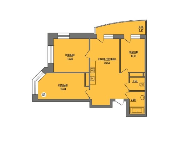 3 этаж 3-комнатн. 75.98 кв.м.